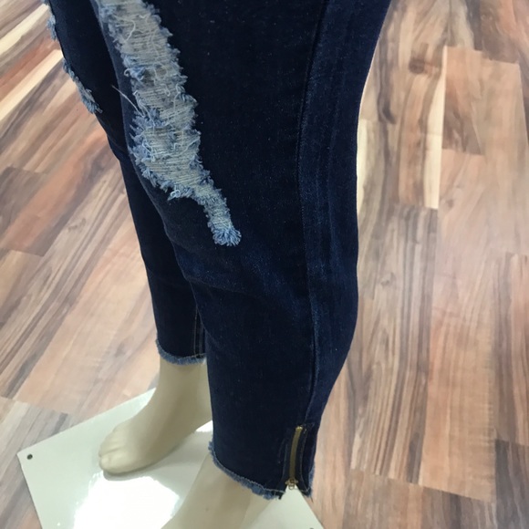 โผ๏ธ Dark Ripped Distress Skinny Denim Jean Stretch - Picture 3 of 7